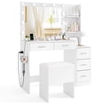 thumbnail image 1 of Costway Ensemble de Table de Maquillage 43,5 Pouces Coiffeuse avec Tabouret de Rangement Prises de Courant 2 Étagères Ouvertes, 1 of 10