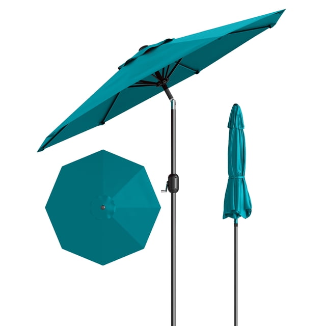 Patio Umbrella Market Umbrella 9ft Turquoise Blue - Heavy Duty 8-Rib Aluminum Frame with Button Tilt & Crank, UV Protection & Waterproof for Outdoor Table, Garden, Pool, Deck (1-Pack)