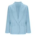 thumbnail image 4 of Women's Casual Blazers Fashion Solid Color Button Open Front Long Sleeve Suit Jackets Work Office Business Blazer Blue L, 4 of 8