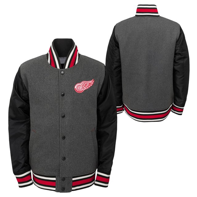 Outerstuff Veste Universitaire à Boutons-Pression Complète pour Jeunes Detroit Red Wings Letterman