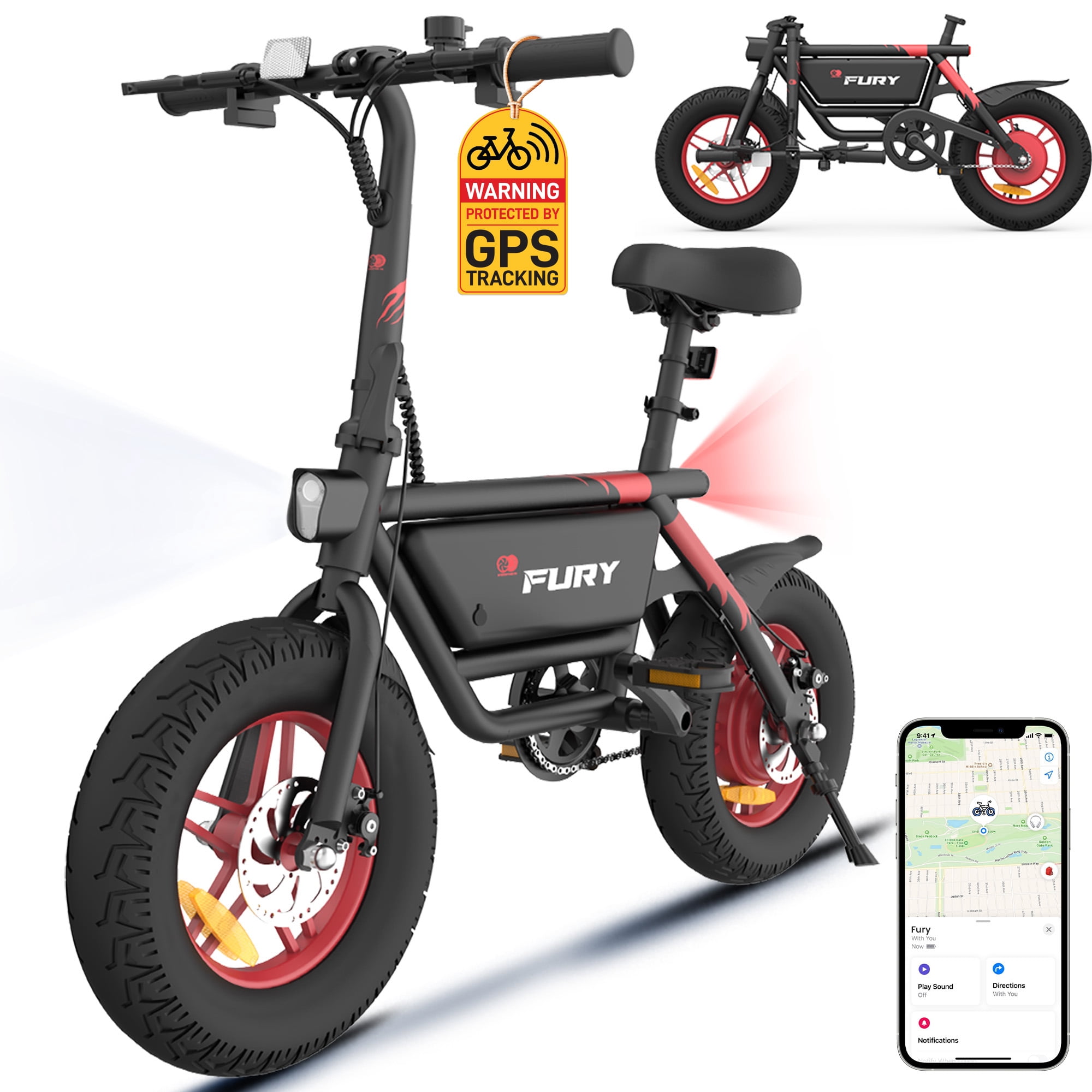 Gyrocopters Fury Fat Tire Electric Bike | up to 58km range | 216 Wh battery | 25km/h speed | 400 W peak motor | UL-2849 approved | E bike for adults/youth