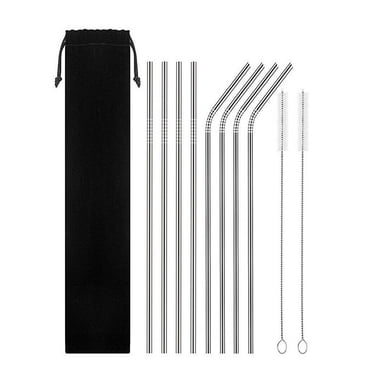 Amdohai Ensemble de Pailles Métalliques Réutilisables Pailles à Boire Écologiques en Acier Inoxydable avec 2 Brosses de Nettoyage
