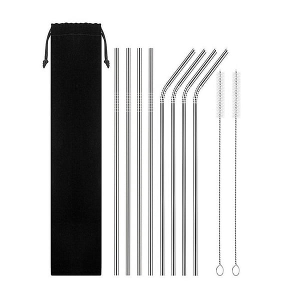 Amdohai Reusable Metal Straws Set Eco-Friendly Stainless Steel Drinking Straws with 2 Cleaning Brushes