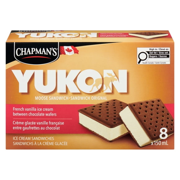 Chapman's Yukon Moose French Vanilla Ice Cream Sandwich packaged in a Carton, 8 x 150mL