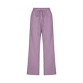 thumbnail image 4 of Pantalon Capri Décontracté pour Femmes, Jambe Droite, Cordon de Serrage, Taille Élastique, en Lin, avec Poches, 4 of 5