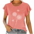 thumbnail image 1 of Birdeem Mode Femmes Col Rond Manches Courtes T-Shirt à Volants Imprimé Hauts Blouse d'Été, 1 of 6