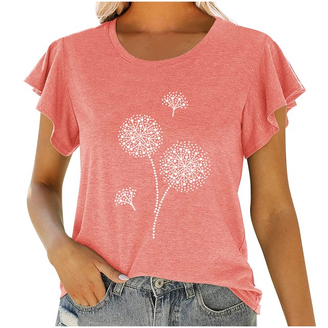 Birdeem Mode Femmes Col Rond Manches Courtes T-Shirt à Volants Imprimé Hauts Blouse d'Été
