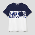 thumbnail image 2 of PatPat Family Matching Modern Blue and White Botanical Leaf Design Button Strap Dress and Color Block Tee Sets, 2 of 4
