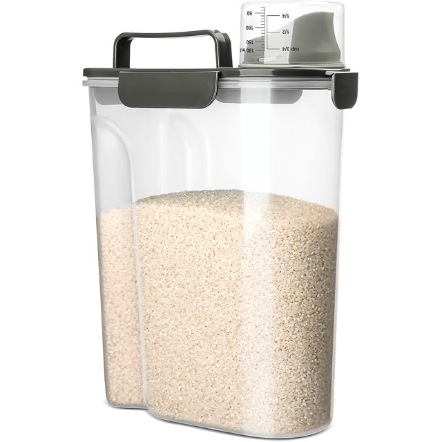 Viretec Contenant de Rangement pour Riz, Distributeur Hermétique pour Aliments Secs de 5 à 10 Lb, Boîte pour Nourriture pour Chien et Chat, Bac d'Organisation de Cuisine et de Garde-Manger en Plastique Transparent Sans BPA pour Gruau, Grains, Céréales, Pâtes, Farine