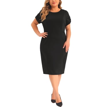 Robe Grande Taille pour Femmes à Manches Courtes au-Dessus du Genou, Robe Fourreau, Tenue de Bureau pour le Travail, Robes 3X Noir