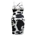 thumbnail image 3 of Women Halter Bodycon Sleeveless Ruched Spaghetti Strap Tie Dye Printing Club Party Mini Dress, 3 of 6