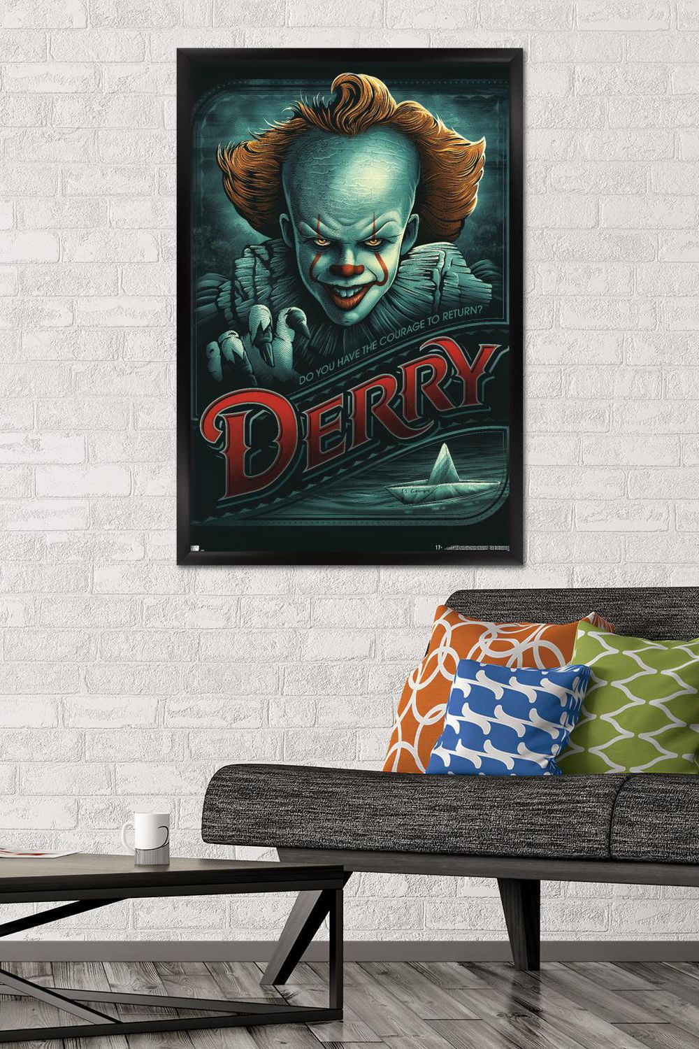 IT - Pennywise Derry Wall Poster, 14.725" x 22.375" Framed