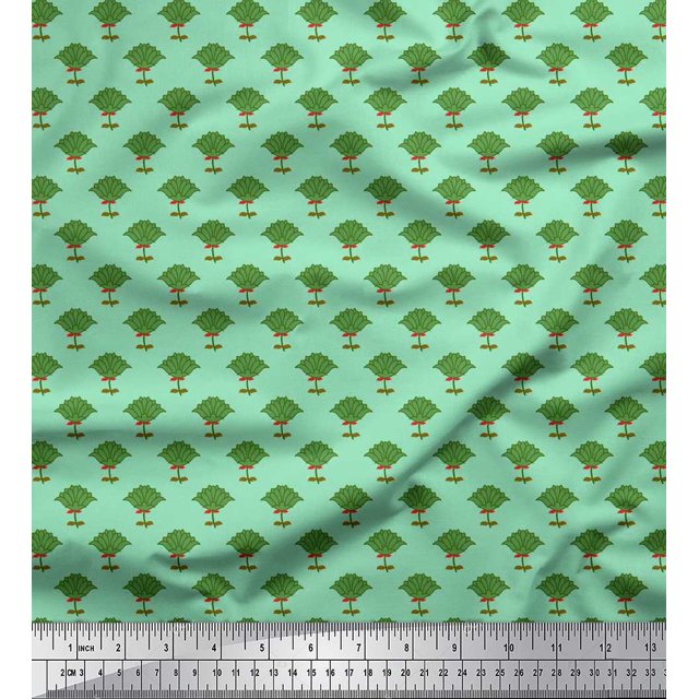 Soimoi Silk Fabric Lotus Block Print Sewing Fabric Yard 42 Inch Wide