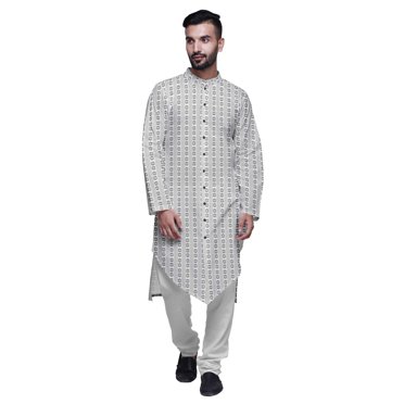 Atasi Button Down Asymmetric Printed Long Sleeve Rayon Kurta Pyjama Set