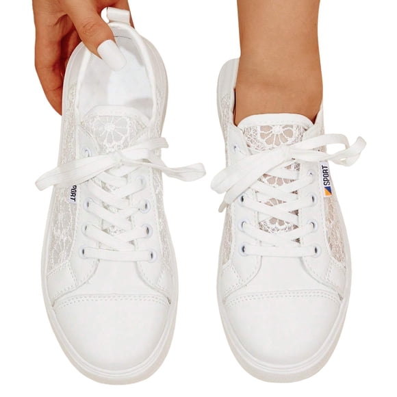 Dakaela Women's Wedding Shoes Lightweight Lace Fashion Sneakers Bride Tennis Running Flats White 5.5