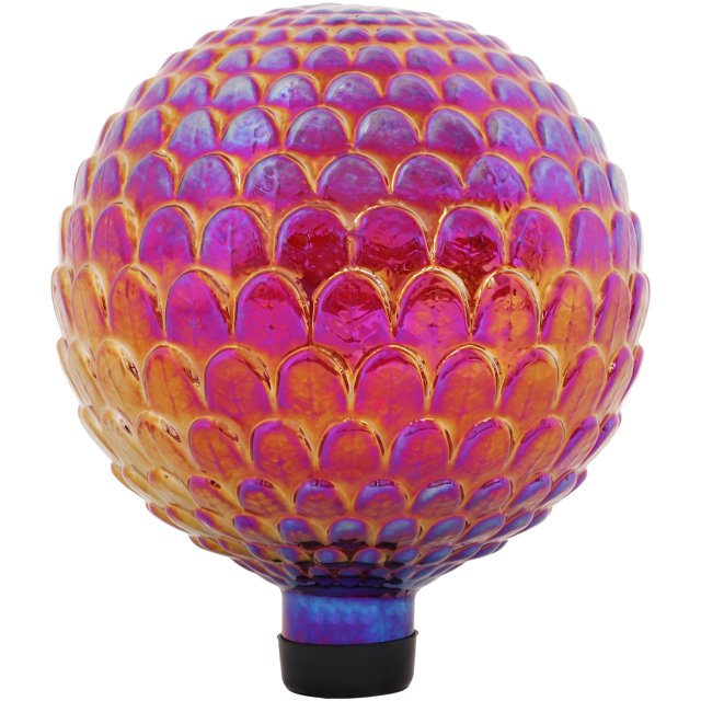 Sunnydaze Globe de Jardin en Verre Texture Festonnée Intérieur/extérieur - Diamètre 10 Pouces - Rouge