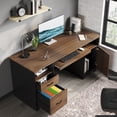 thumbnail image 4 of Bestier 59” Computer Desk with Drawers, Executive Desk with Storage Cabinet, Keyboard Tray for Home Office, Cherry, 4 of 9