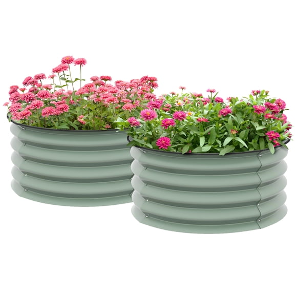Outsunny Steel Raised Beds for Garden Set of 2  for Growing Flowers, Green