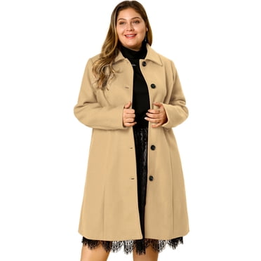 GRACE & GRANDEUR Manteau de Noël pour Femme Grande Taille, Caban Long à Simple Boutonnage avec Ceinture, Kaki 4X