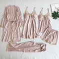 thumbnail image 3 of Pxiakgy Pyjamas pour Femmes Ensemble de Pyjamas en Satin 5 Pcs Pyjamas en Soie Effet Dentelle Pyjamas pour Femmes Rose + TG, 3 of 3