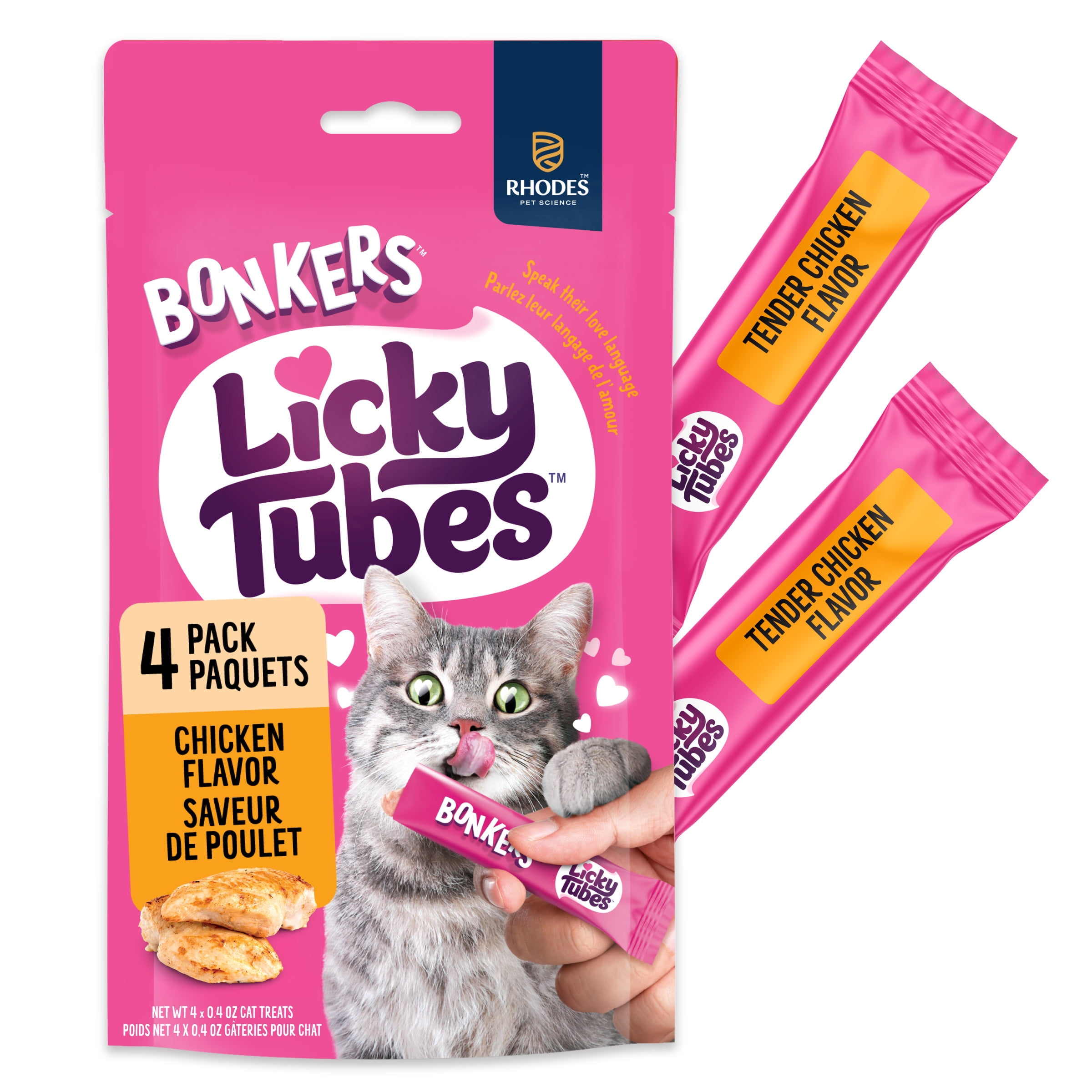 BONKERS Tubes à Lécher Saveur de Poulet Gâteries Humides Léchables pour Chats Lot de 4