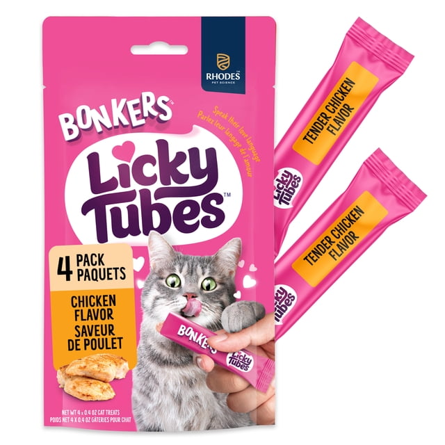 BONKERS Tubes à Lécher Saveur de Poulet Gâteries Humides Léchables pour Chats Lot de 4