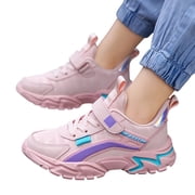 Anmrize Kids Girls Sneakers, Colorblock Running Shoes, Hook and Loop Sneakers, Girls Sneakers Glitter Tennis Shoes Lightweight Non-Slip Running Walking Shoes for Toddler/Little Kid/Big Kid, Pink 4Y