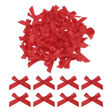 Unique Bargains 100Pcs Mini Ribbon Bow 1.8 inch Mini Fabric Satin Ribbon Flower Bows Dark Red