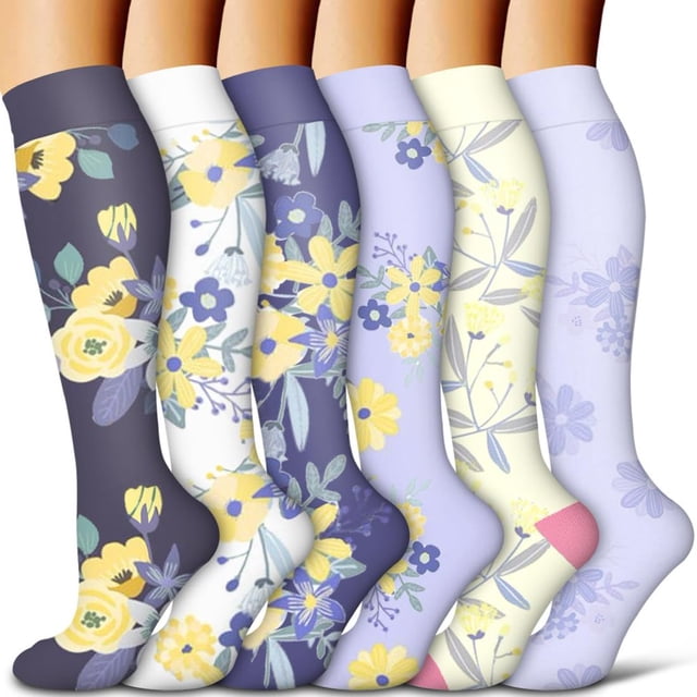 LOVEVER 6 Paires Bas de Compression pour Femmes et Hommes - Idéal pour la Circulation Course Athlétique Récupération Infirmière Voyage