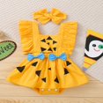 thumbnail image 2 of 2Pcs Infant Baby Girls Halloween Outfit  Triangle Print Square Neck Ruffled-Sleeve Romper + Hairband, 2 of 6