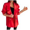 thumbnail image 1 of IROINID Veste Ouverte Mi-Longue pour Femmes Col à Revers Couleur Unie Manches Longues Décontractée Boutons Ample Sans Capuche, Rouge, 1 of 6