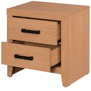 WAMPAT Nightstand with 2 Large Drawers, Wooden Bedside Table with Storage, Farmhouse End Table for Bedroom & Living Room, Mocha