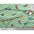 thumbnail image 2 of Soimoi Green polyester Crepe Fabric Stripe & Bird Print Sewing Fabric Yard 52 Inch Wide, 2 of 3
