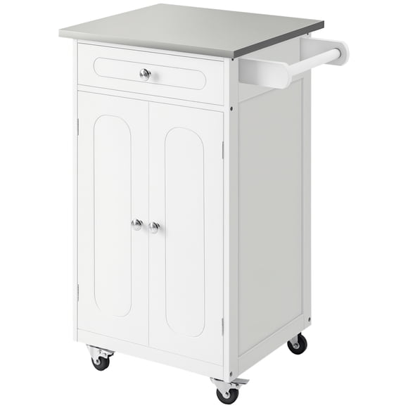 HOMCOM Kitchen Cart, Small Kitchen Island, Stainless Steel Utility Trolley