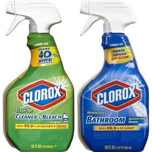 Clorox Clean-Up All Purpose Cleaner with Bleach, Original, 32 Ounce, and Clorox Disinfecting Bathroom Cleaner, Bleach Free, 30 Ounce