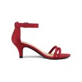 thumbnail image 3 of BLISSFUL STEP Women's Shoes Faux Suede Ankle Strap Kitten Heel Slide Straps Solid Sandals  Red 6, 3 of 8