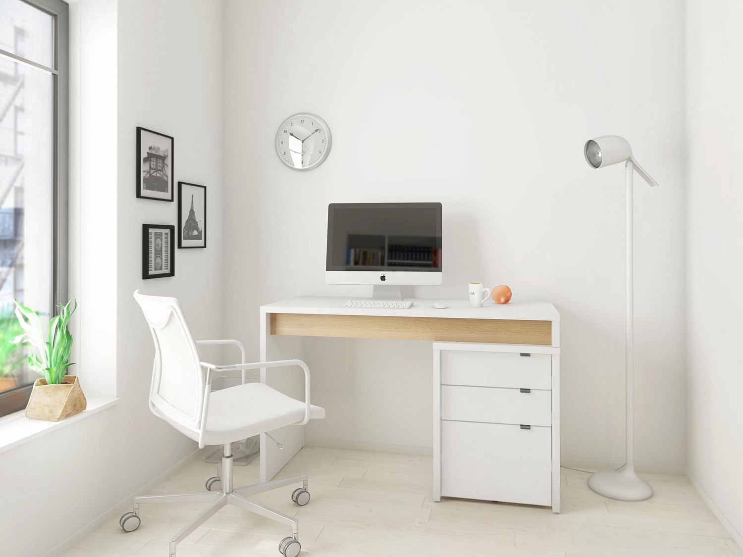 Ensemble de bureau 3 pièces Chrono, Érable Naturel et Blanc