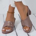 thumbnail image 1 of HWRETIE Sandales de Plage pour Femmes Grande Taille Talon Épais Bout Rond Boucle Talon Haut Sandales d'Été de Plage, 1 of 5