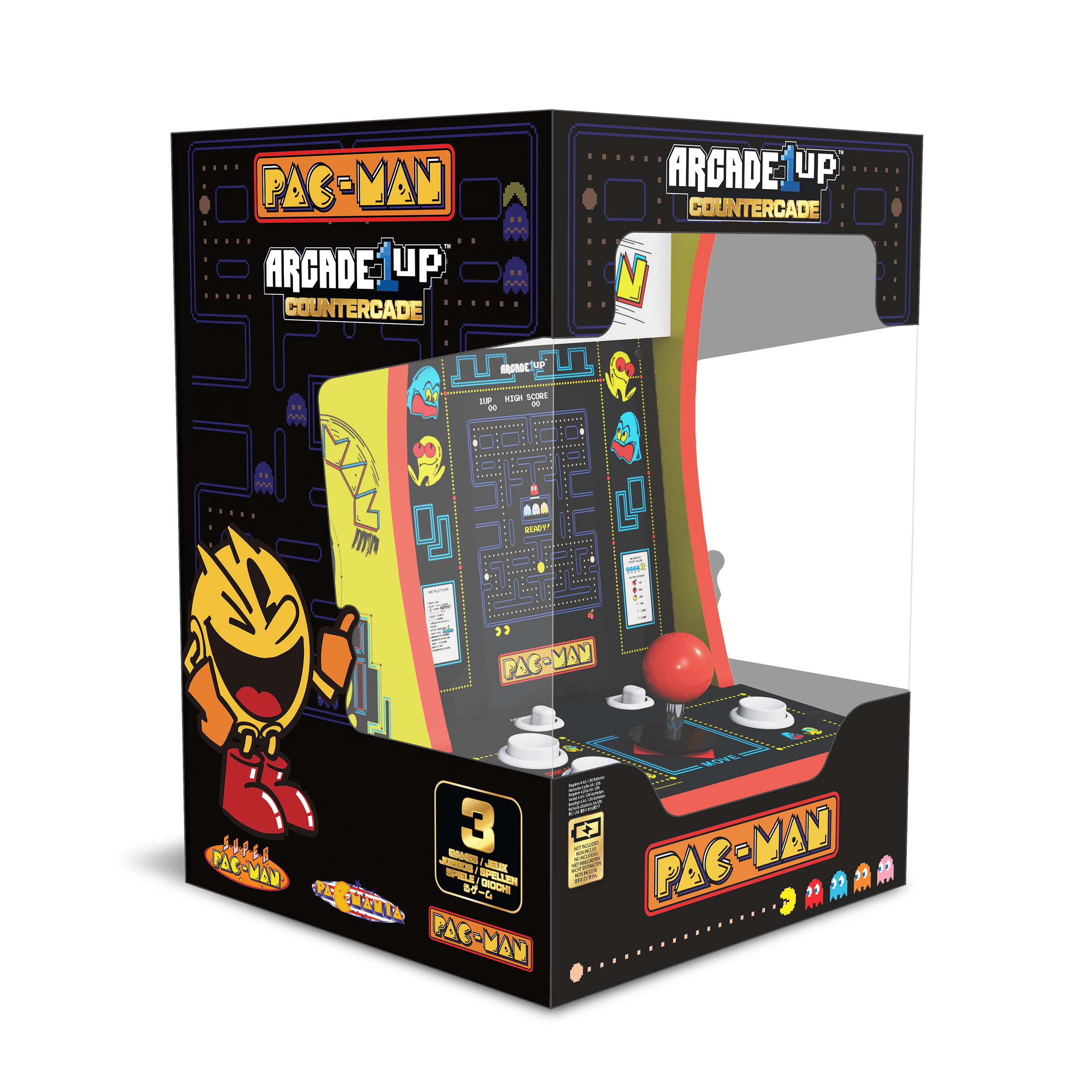 Arcade1Up PAC-MAN Countercade – 3 Classic Games, Retro Game Console for Home, Portable Console with 7-inch Screen, Table-top Video Game for Game Room