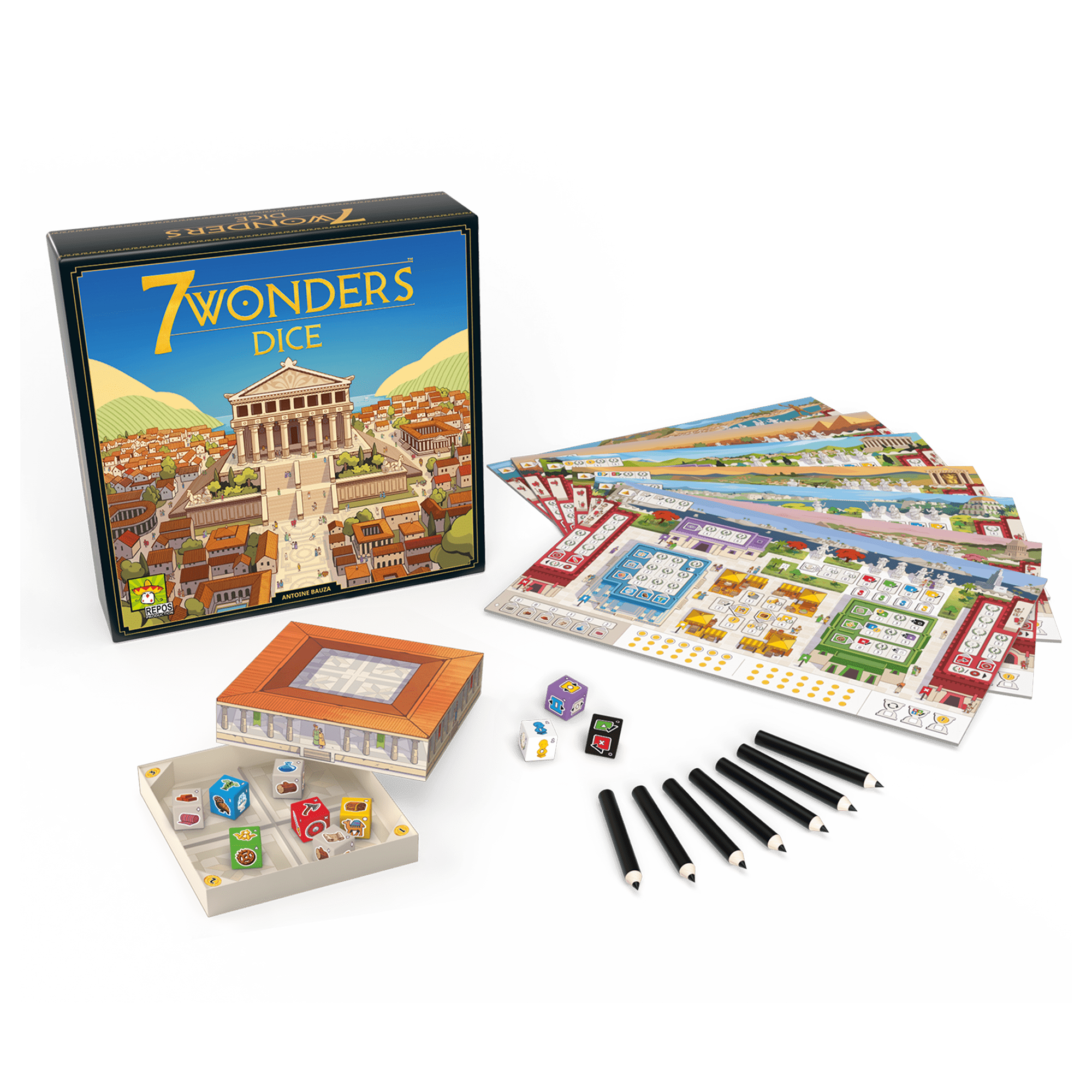7 Wonders - Dice, Jeu de Stratégie et de Dés (Version Française) par Repos Production, 10 Ans et Plus