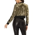 thumbnail image 3 of INSPIRE CHIC Women's Sequin Sparkle Zipper Cropped Bomber Jacket Gold XL, 3 of 4