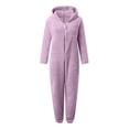 thumbnail image 4 of Penkiiy Combinaisons pour Femmes Femmes Combinaison à Capuche à Manches Longues Pyjama Décontracté d'Hiver Chaud Combinaison de Nuit Violet TP Combinaisons, 4 of 5