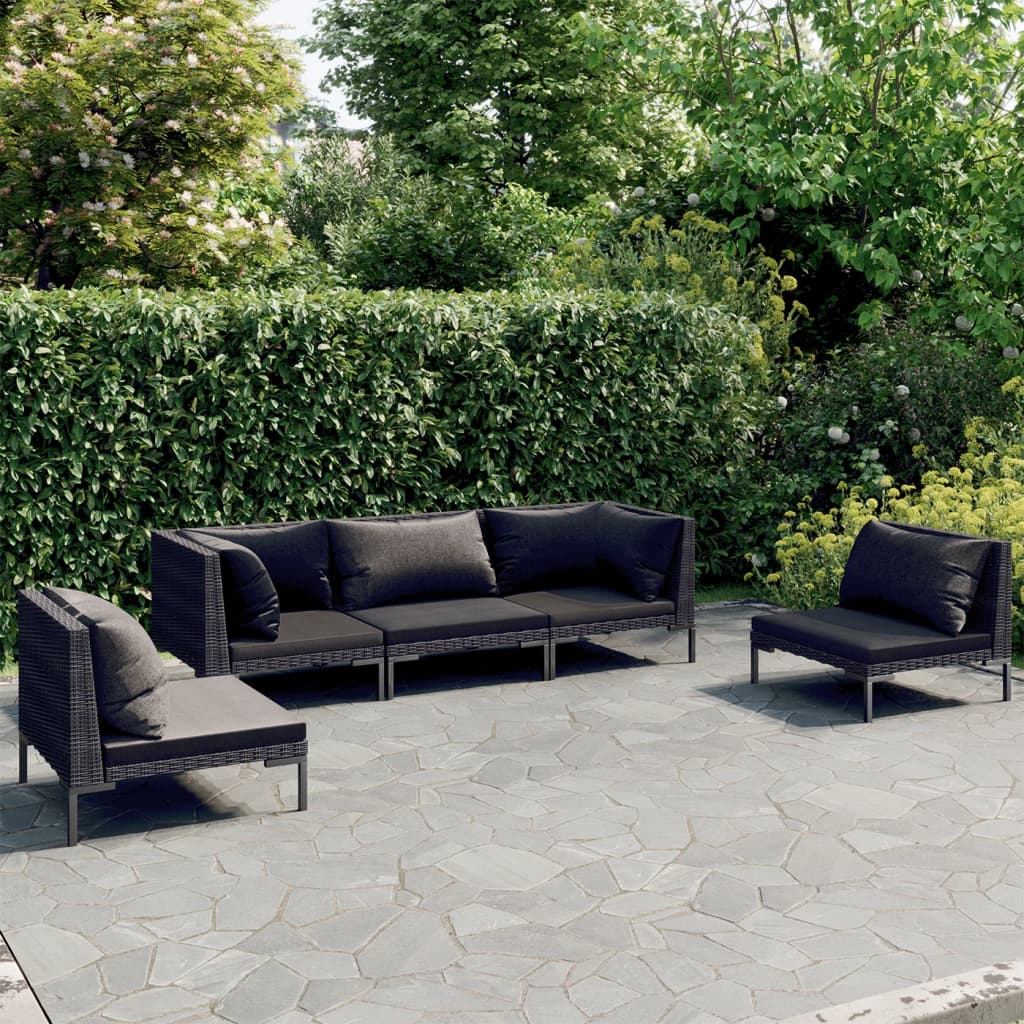 vidaXL Ensemble de Salon de Jardin 5 Pcs avec Coussins en Résine Tressée Gris Foncé