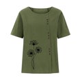 thumbnail image 4 of Pisexur Femmes Été Coton Lin Tops 2024 Mode Pissenlit Graphique Surdimensionné T-Shirts Casual Été Blouse Col Rond Manches Courtes Tops, 4 of 5