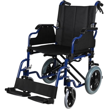 Fauteuil Roulant de Transport Pliable, Freins à Main et Roue Arrière de 12 Pouces, Repose-Pieds à Bascule et Soutien jusqu'à 220 Lbs, Siège de 18 Pouces de Large