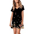 thumbnail image 1 of SMihono Robes Bohèmes d'Été Femmes Grande Taille Mode Femmes Été Décontracté Col en V Imprimé Floral Manches Courtes Robe Ample, 1 of 7