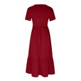 thumbnail image 4 of SuoKom Robe de Collation des Grades Robe d'Été pour Femme Décontractée à Manches Courtes Robe à Col en V Robe Décontractée Fluide à Volants Robe Maxi de Plage avec Poches Robe Maxi pour Femme en Liquidation, 4 of 5