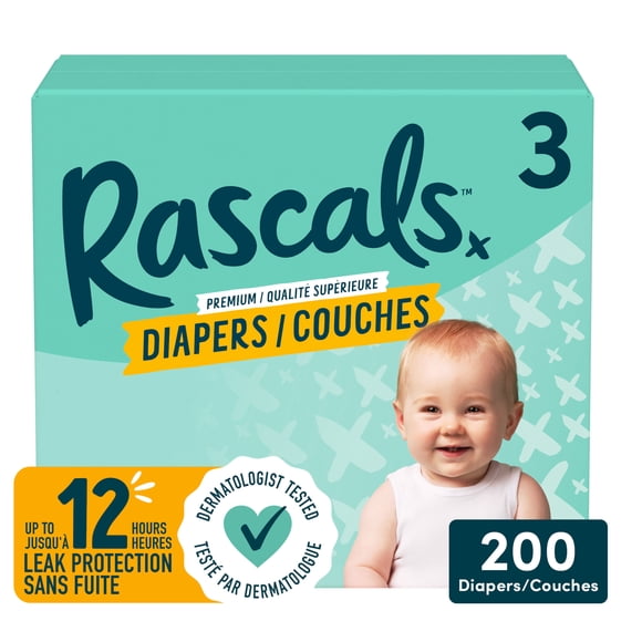 Couches Rascals Premium, Taille 3, 200 unités