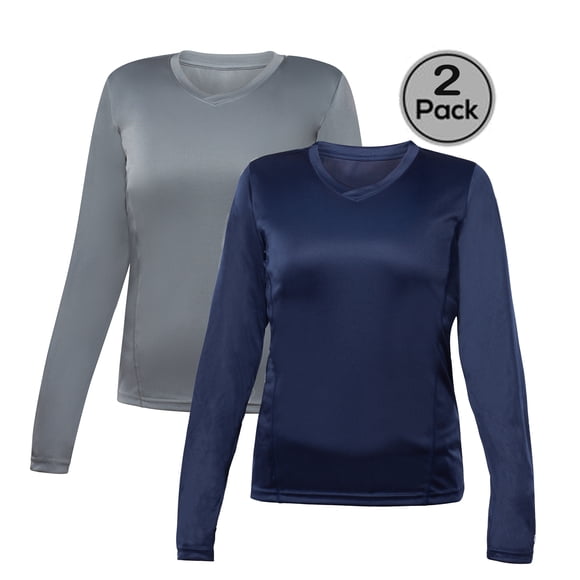 Blank Activewear Lot de 2 T-Shirts à Manches Longues pour Femmes, Tissu de Performance à Séchage Rapide