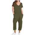 thumbnail image 1 of Yuyuzo Jumpsuits for Women Short Sleeve V Neck Rompers Wide Leg Cropped Pants Overalls with Pockets, 1 of 7